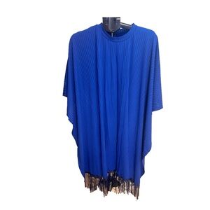 Elegant Blue Women's poncho with Fringe